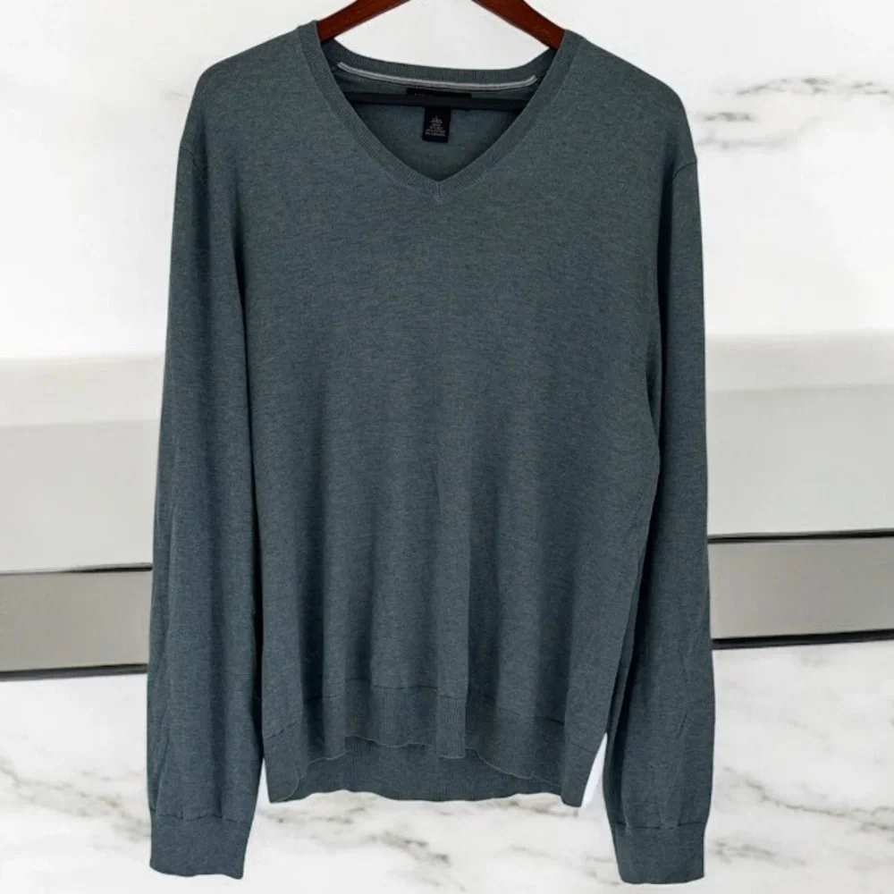 Banana Republic Sweater Mens Large Silk Cashmere V Neck Long Sleeve Gray Knit